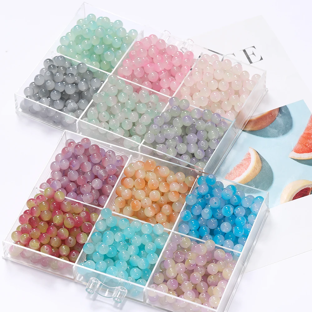 

50pcs 8/10mm Imitation Jelly Round Glass Beads Gradient Loose Spacer Beads For DIY Bracelet Earrings Jewelry Making Accessories