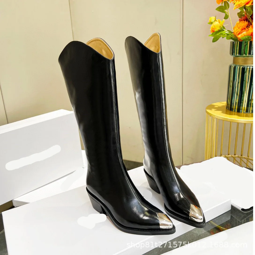 High Heel Long Boots Women's Fashion 2023 Autumn New Thin Leg High Tube Boots Metal Pointed Thick Heel Fashion Women's Boots