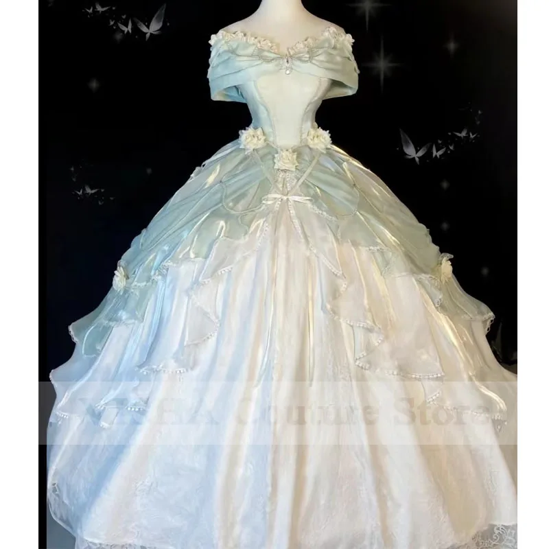 Princess Quinceanera Dresses Pearls Ball Gown Off ShoulderCorset Sweet 15 Vestidos De Quinceañera Prom Party Dresses Customize