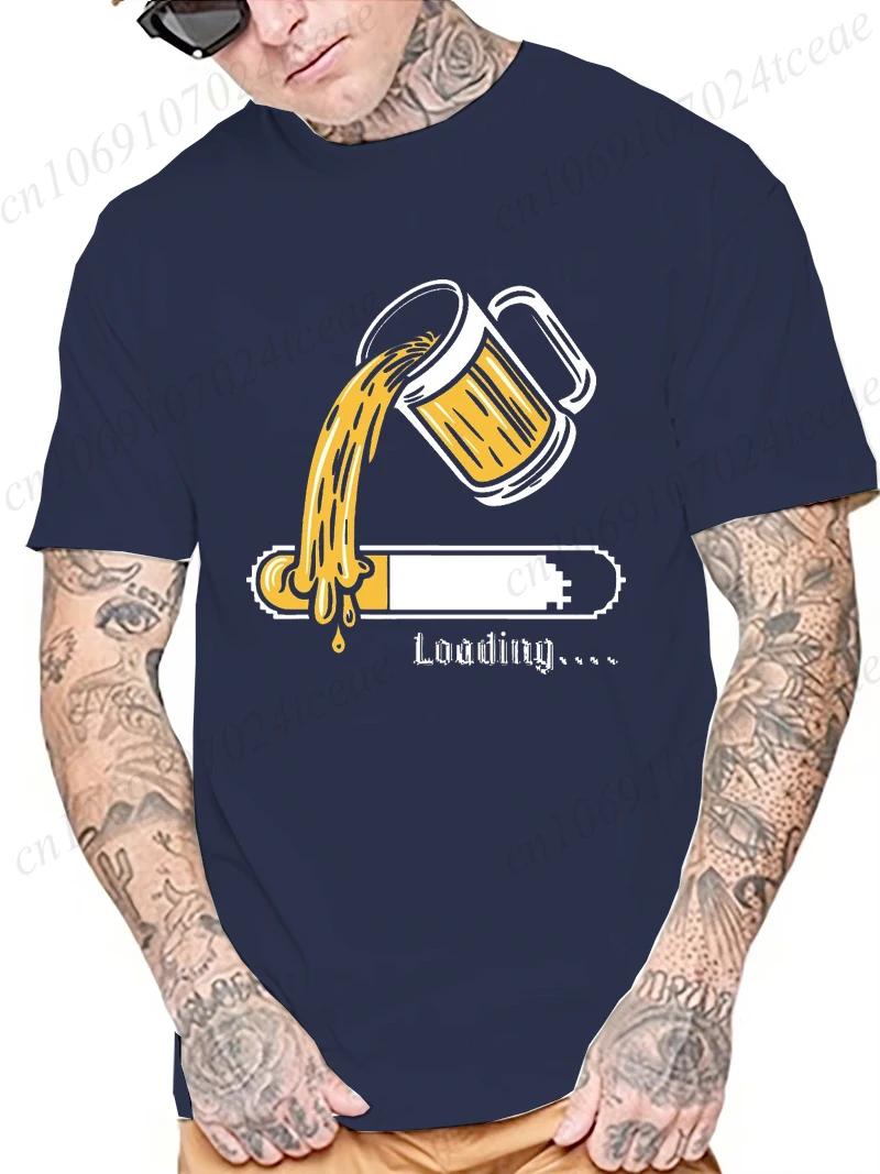 Beer Loading Men T Shirt Drinking Beer Print Men's Clothing Summer Round Neck Breathable Casual Short Sleeve Fashion T-Shirt Top