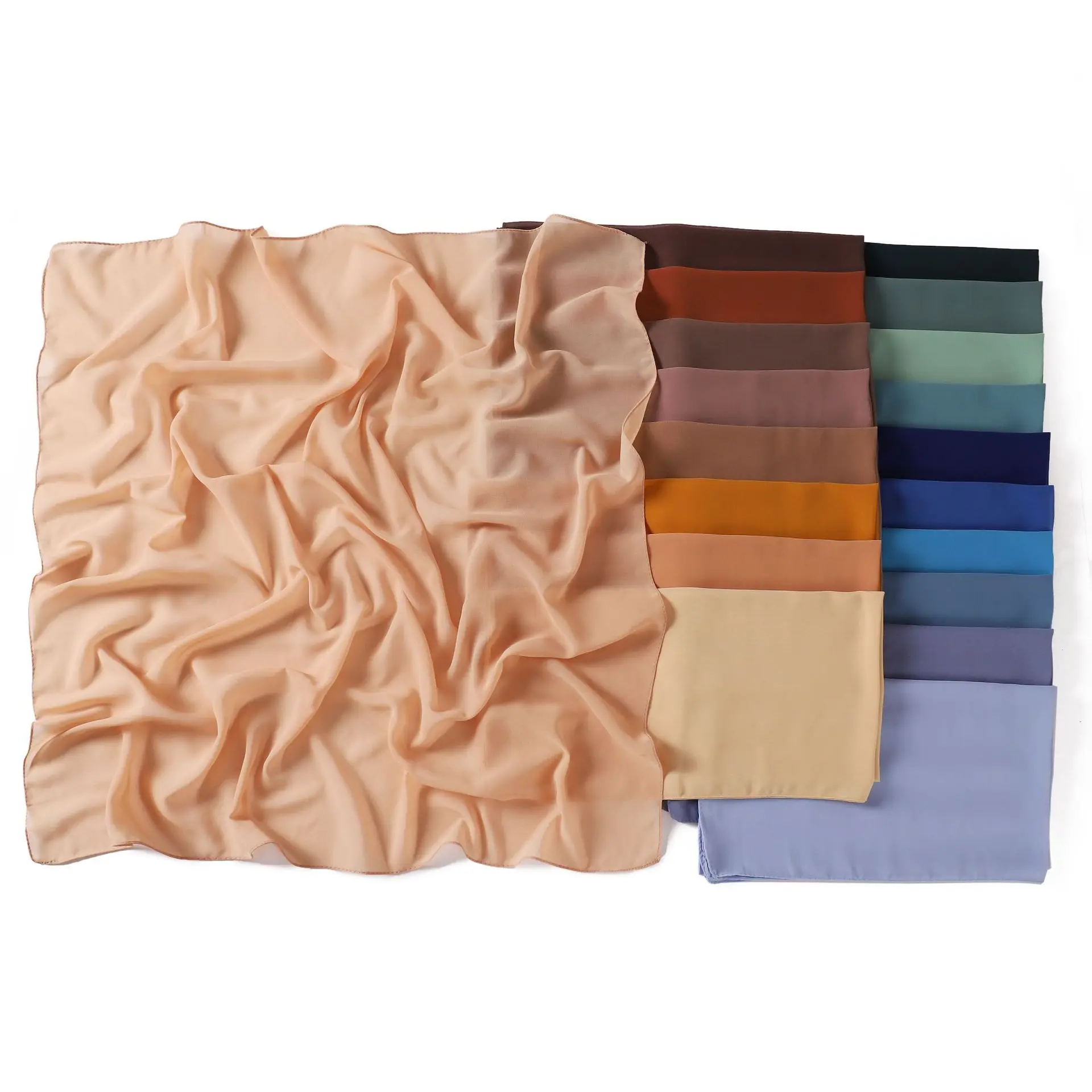 

90*90cm Thin Soft Square Scarves for Women Solid Color Pearl Chiffon Headscarf Muslim Female Bandana Hijabs Bag Accessories New