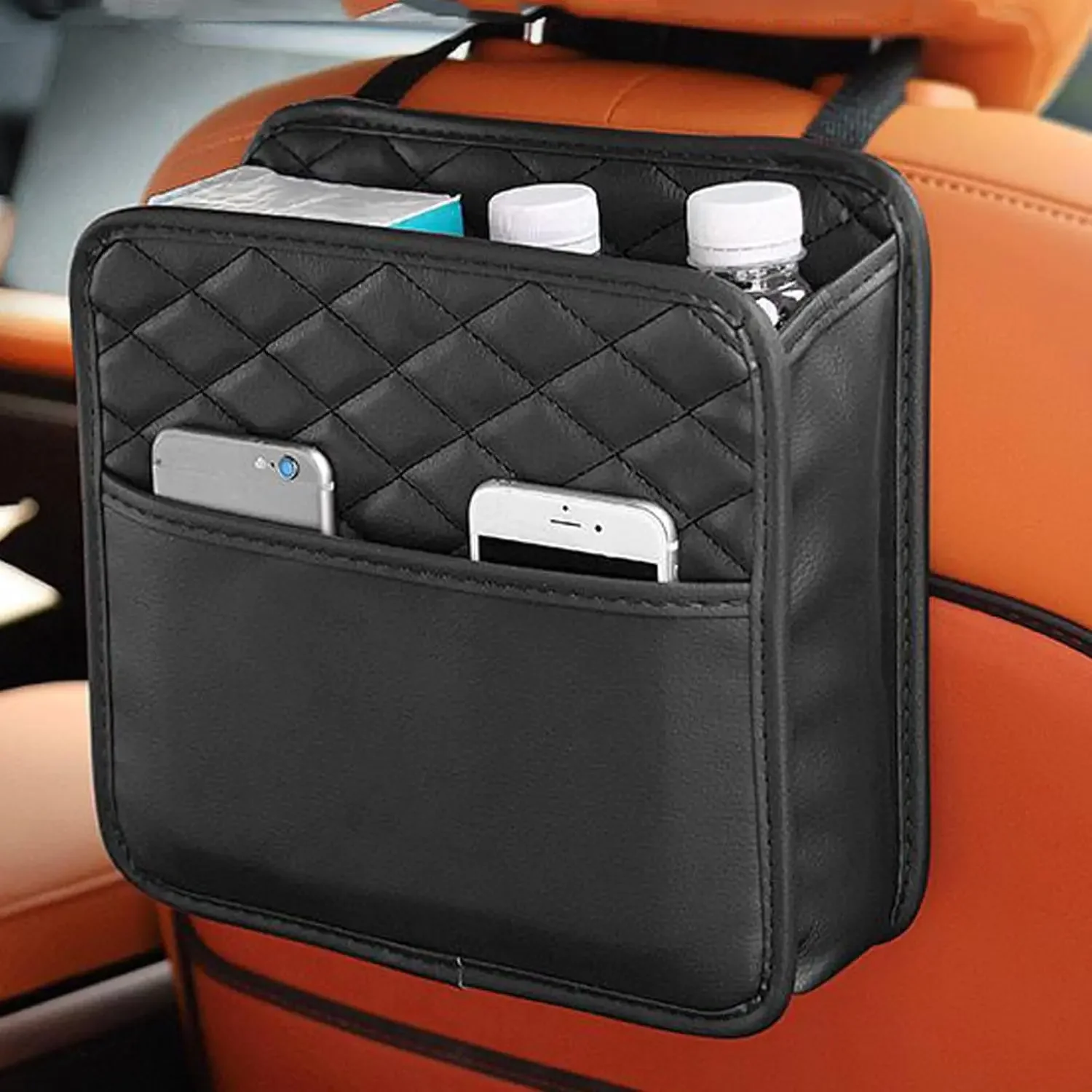 Car Organizer Multi-functional Car Seat Storage Bag Waterproof Hanging Car Seat Organizer Garbage Bag Suitable for Most Car