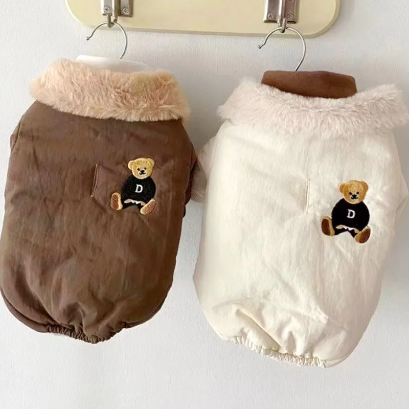 Cute Bear Embroidery Dog Clothes Winter Warm Dog Coat Jacket Pet Puppy Outfits Soft Cat Jacket French Bulldog Coat Pet Clothes