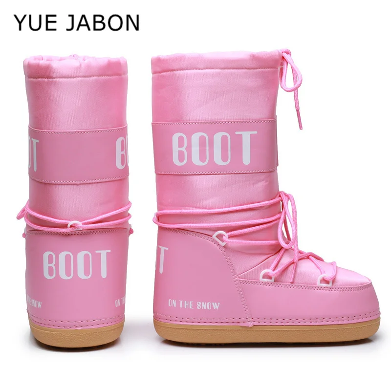

Pink White Winter Boots Women Snow Boots Mid-calf Cold-proof Antiskid Thicken Cotton Thick Platform Space Ski Boots Size 35-42