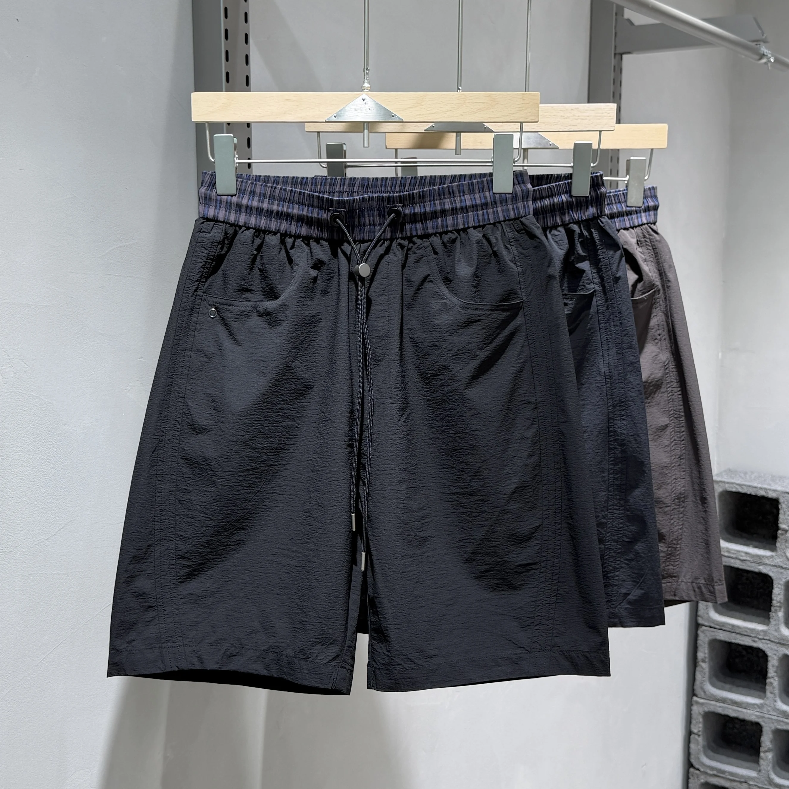 quick-dry-american-casual-plaid-splice-outdoor-sports-men's-short-pants-five-parts-straight-tube-thin-model-summer-shorts