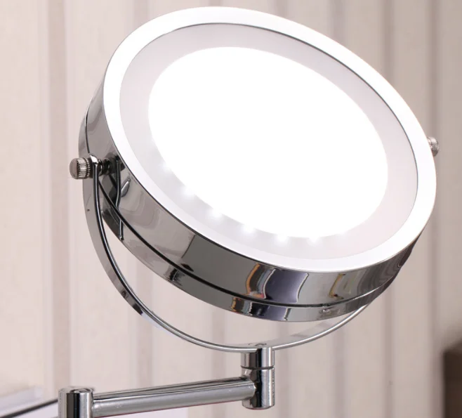 Wall Hanging LED Mirror Simple Bathroom Telescopic Folding Double-sided Vanity Mirror Personality Makeup Mirror Home Decor Q422