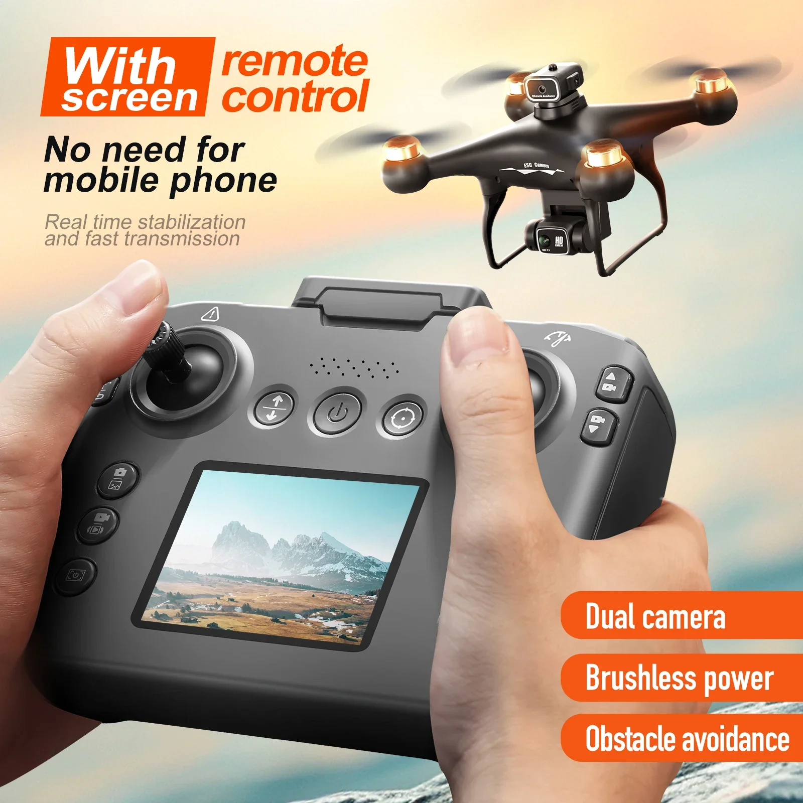 

2.4G RC GPS Drone LED 6CH 6-axis Remote Control With Screen HD Aerial Photography Brushless Optical Flow Kids Toys Quadcopter