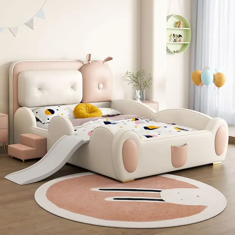

120x200cm kids single bed with fence slide for boys and girls Headboard backrest princess Double bed frames bedroom furniture