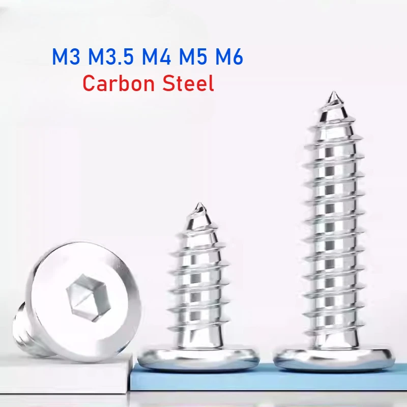 M3 M3.5 M4 M5 M6 White Zinc Carbon Steel Hexagon Hex Socket Hypotenuse Flat Head Ultra Thin Head Self Tapping Wood Screw