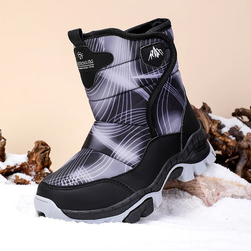 

Winter Boys Snow Boots New Fashion Design Warm Fur Lined Girls Outdoor Boots AntiSlip Luxury School Kids Casual Shoes Size 30-39