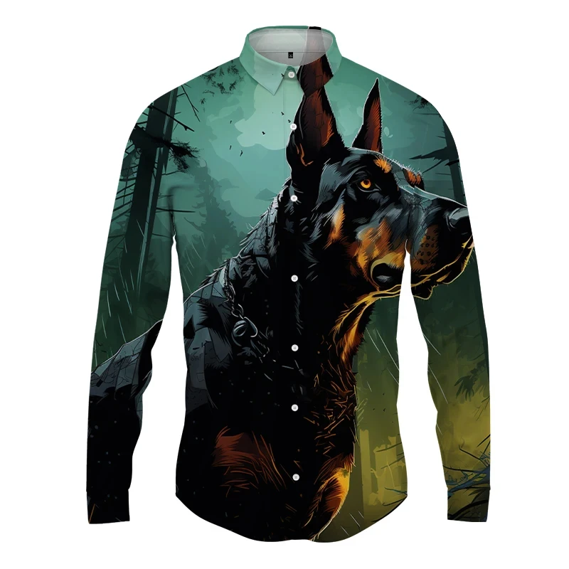 Ferry Dog Printed Graphic Men's Shirts Street Hip -hop Long -sleeved Shirt New Spring And Autumn Fashion Casual 3D Cheap Shirts