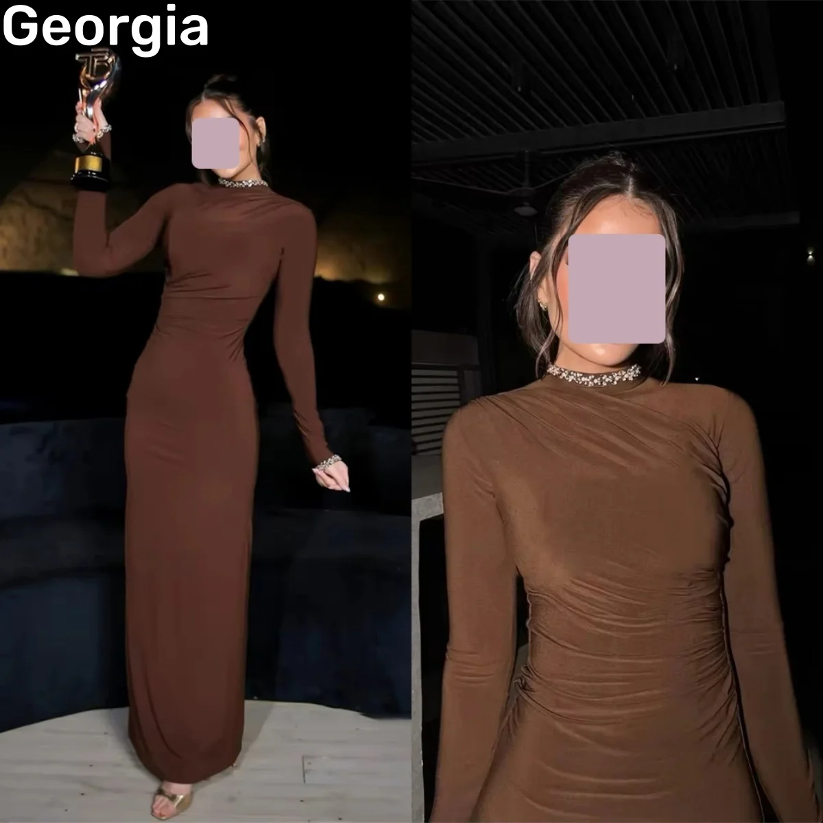 

فساتين 미פרי Индивидуальное платье длиной до пола с овальным вырезом и бисером на молнии с длинными рукавами Платье на день рождения