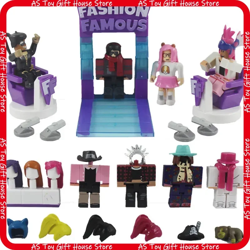 Paquete de 8 Figuras de Acción Virtuales de Roblox de 2.5-3 Pulgadas, con Soporte de Exhibición para 2 Sillas, Accesorios y Caja de Regalo