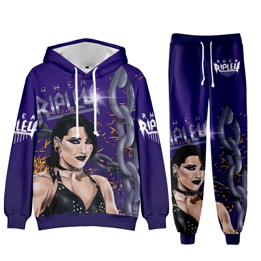 Комплект худи и брюк Rhea Ripley Merch Tour: толстовка и брюки, двухслойный пуловер, одежда для мужчин и женщин, повседневная одежда