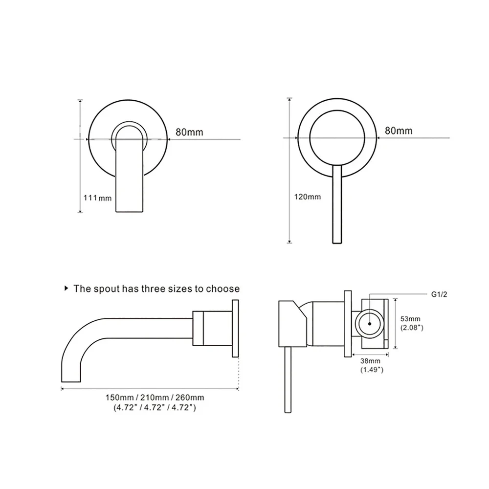 Imagem -06 - Bagnolux-ronda Stainless Steel Wall Faucet Grupo Torneiras de Latão Maciço Furos Água Quente e Fria Misturador para Pia do Banheiro Pequena Torneira