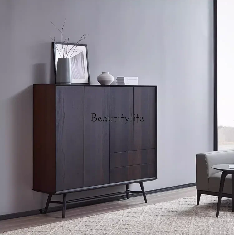 

02Italian light luxury solid wood smoked simple living room locker