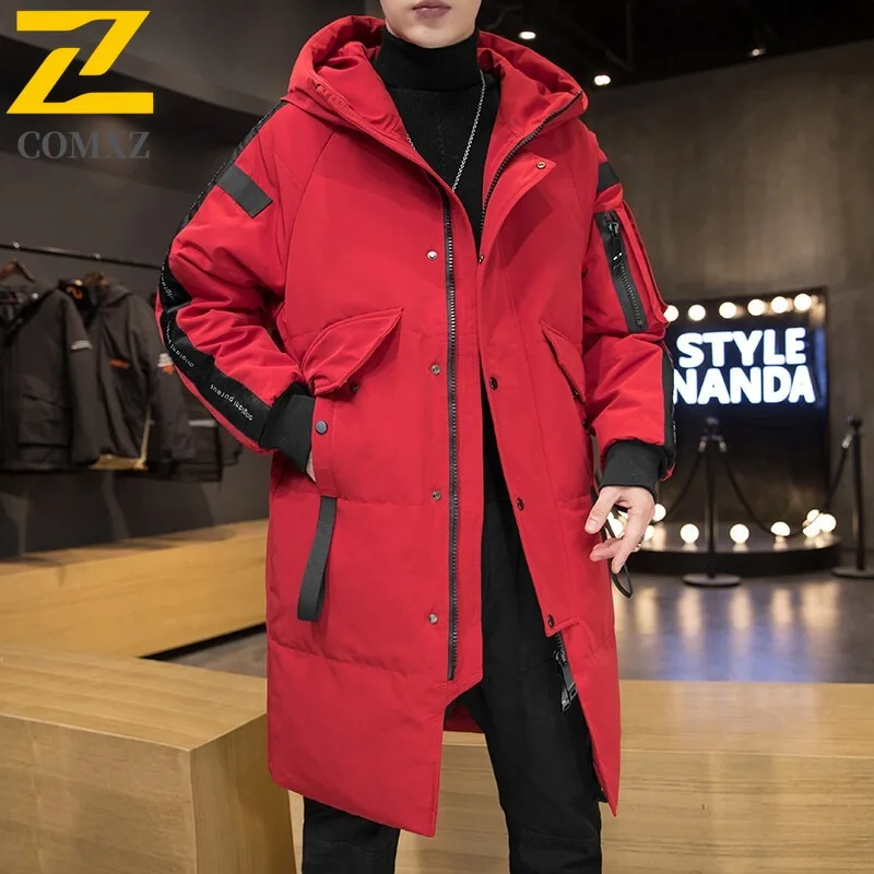 

COMXZ 2025 Мужская зимняя утолщенная длинная флисовая куртка-пуховик Водонепроницаемая ветрозащитная повседневная спортивная куртка с капюшоном Легкая ветровка