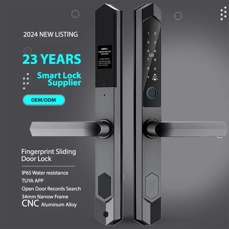 2024 New Design Wifi Tuya Slim Fingerprint Digital Door Locks Electronic Keyless Smart Lock With Key Card