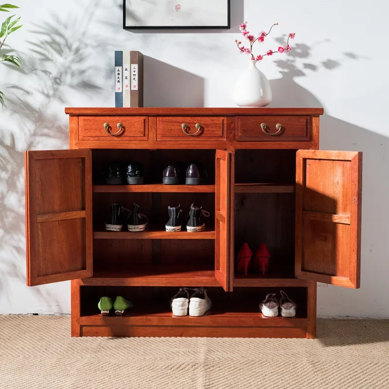 Brand new Chinese style all solid wood shoe cabinet, vintage shoe rack at the doorstep, large capacity multi-layer storage