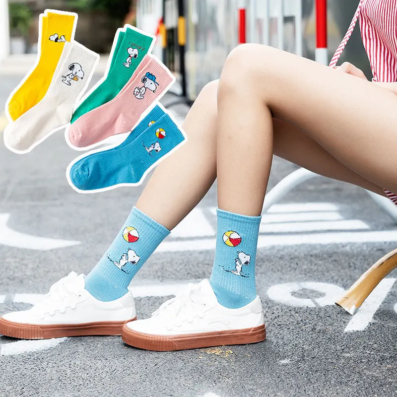 5pcsNew Premium Snoopy Socks Sports Cotton Autumn and Winter High Socks Women's College Style Ins Cotton Socks Girls Gift