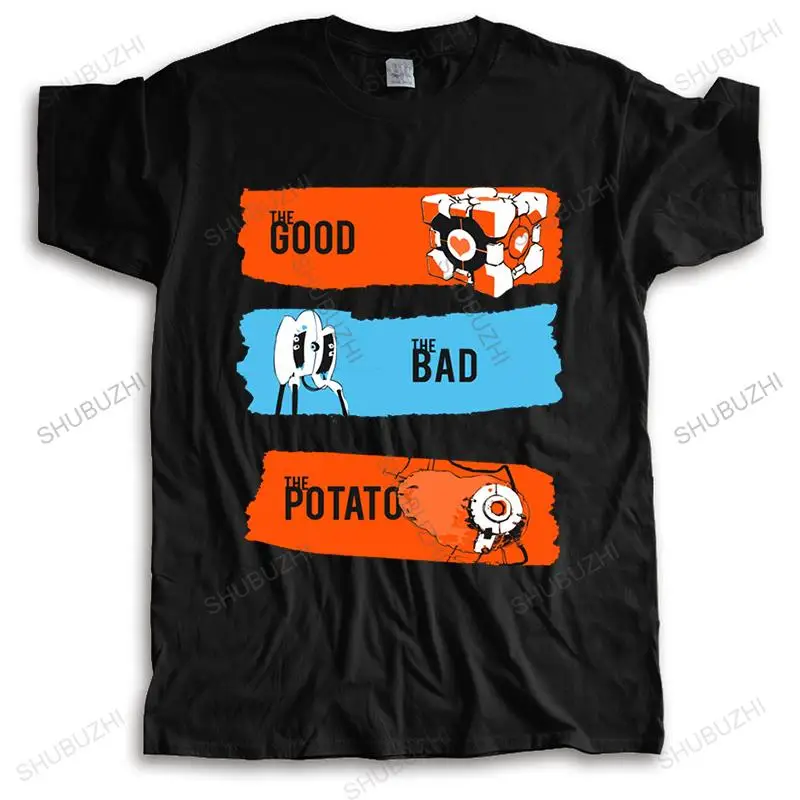 T-shirt men O-neck THE GOOD THE BAD THE POTATO T SHIRT Men Game Portal 2 T-shirt Women Short Sleeve Letter Striped Tees Clothes