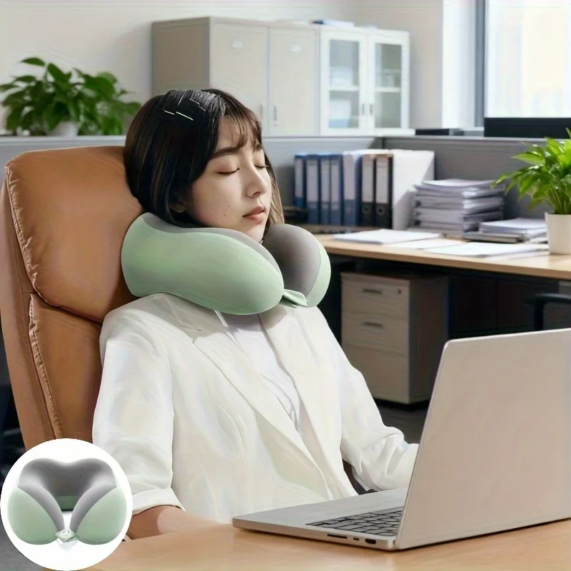 Ergonomisches U-förmiges Nackenkissen mit Aufbewahrungstasche, Reise- und Bürounterstützung aus Memory-Schaum, abnehmbarer, maschinenwaschbarer Bezug