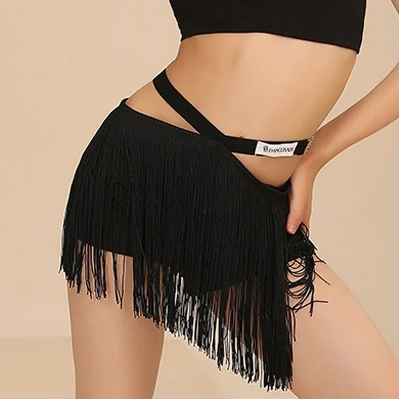 Tops Kwastje Korte Kwastje Rok Pak Cha Cha Oefenkleding 2025, Nieuw Kind Latin Danskostuum Set voor Meisjes Zomer Zwarte Band