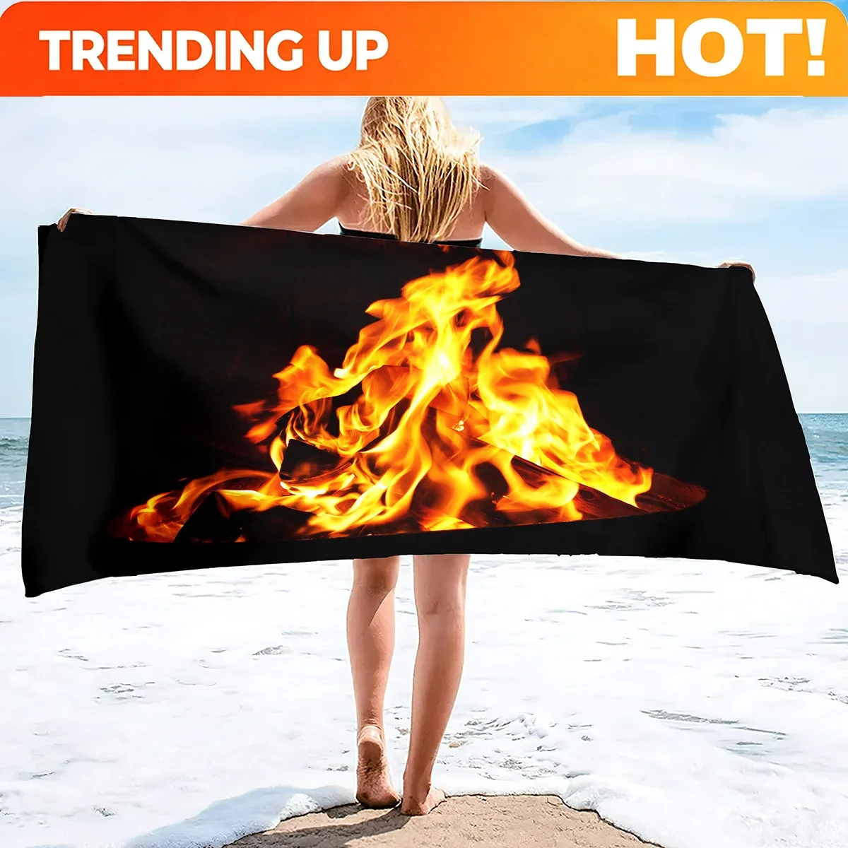 Custom Flames Burning Fire Soft Beach Quick-Drying Bath Towel Large Absorbent Towel Blanket Suitable For Outdoor Travel Camping