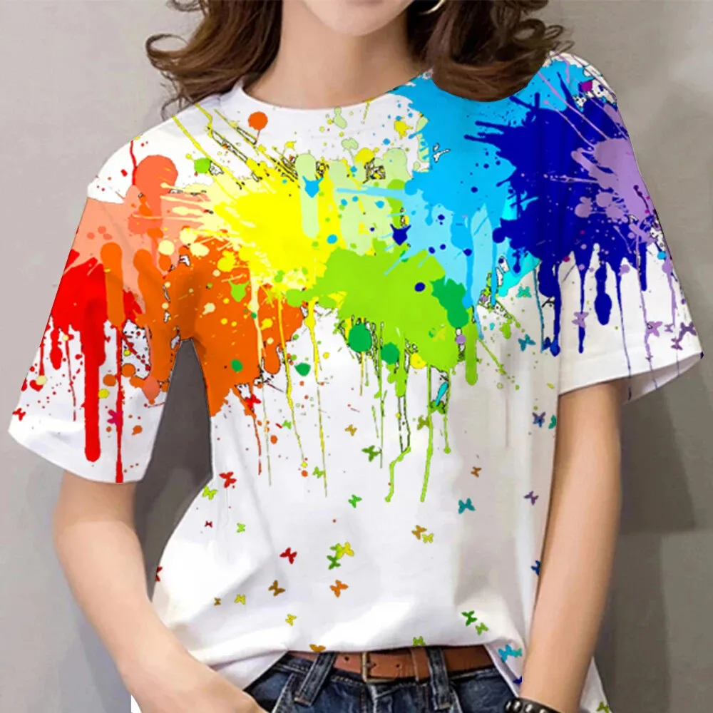 Women's T-Shirts Multicolor Graffiti 3D Print Tees Casual Street Femalewear Summer  Oversized T-Shirt Fashion Lady Y2k Clothing