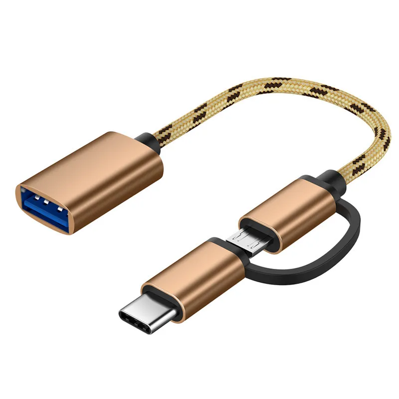 hot 2 in 1 OTG Adapter Cable Nylon Braid USB 3.0 to Micro USB Type C Data Sync Adapter for Huawei for MacBook U Disk Type-C OTG