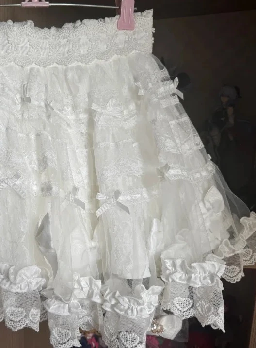 

Sweet Cute Girls Versatile High Waist Short Skirt Japanese Style Liz Lace Sheer Bow Cute Adorable Sweet Puffy Cake Skirts