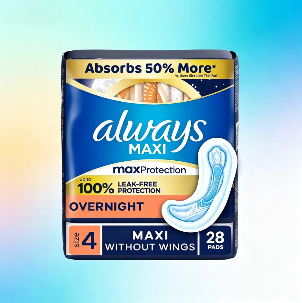 PinK-Maxi Pads Overnight Absorbency Heavy Flow No Wings Size 4 28 Count Sanitary Napkins for Women Ultra Long Super Thick Menstrual Pads,Best Seller