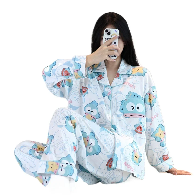 Girly Heart Kawaii Sanrio Anime Hangyodon Long Sleeve Pants Pajamas Spring Autumn Cute Kuromi Home Wear Clothes Gifts for Girls