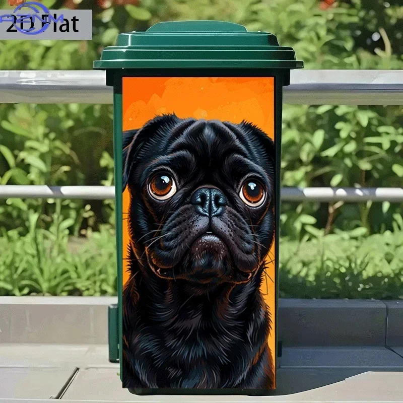 2D 1PCof Trash Can Sticker,  Featuring a Cute Black Pug Design, Self-Adhesive Wall Decoration for Kitchen Trash Cans (Suitable