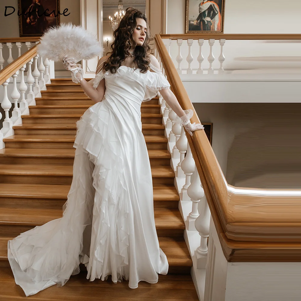 Duricve Customized Princess Mermaid Wedding Dresses with Tiered Ruffles Off the Shoulder Beach Boho Bridal Gowns Vestido De Noiv