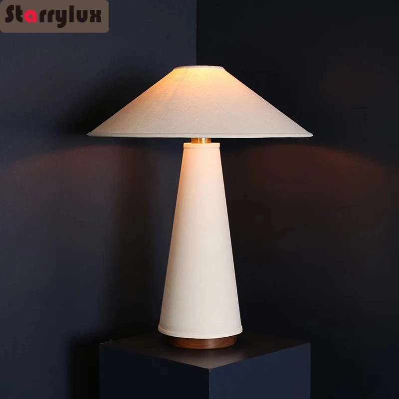 

Modern Vintage LED Table Lamp, 3-Color Change Fabric Lamp for Bedroom Living Room Study Desk Nightstand Hotel Decor