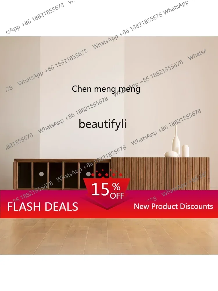 

TV Cabinet Solid Wood Silent Style Minimalist Black Walnut Wooden Tea Table Nordic Style Glass Door