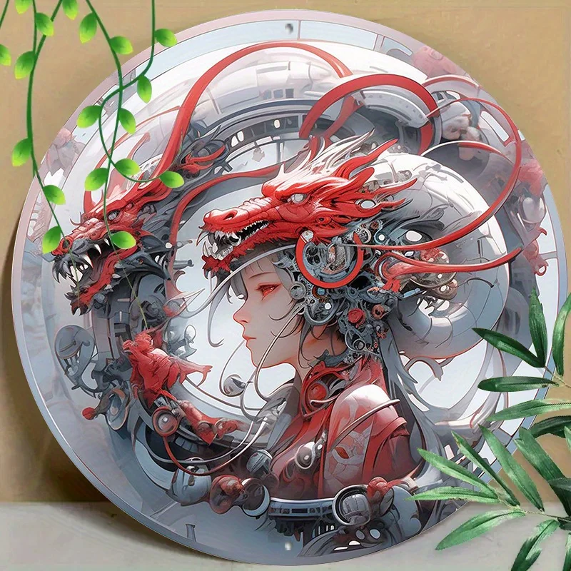 

Round Metal Aluminum Mark Dragon Woman, Mechanical (3)For Home, Living Room, Coffee Shop, Office, Wall Decoration Art
