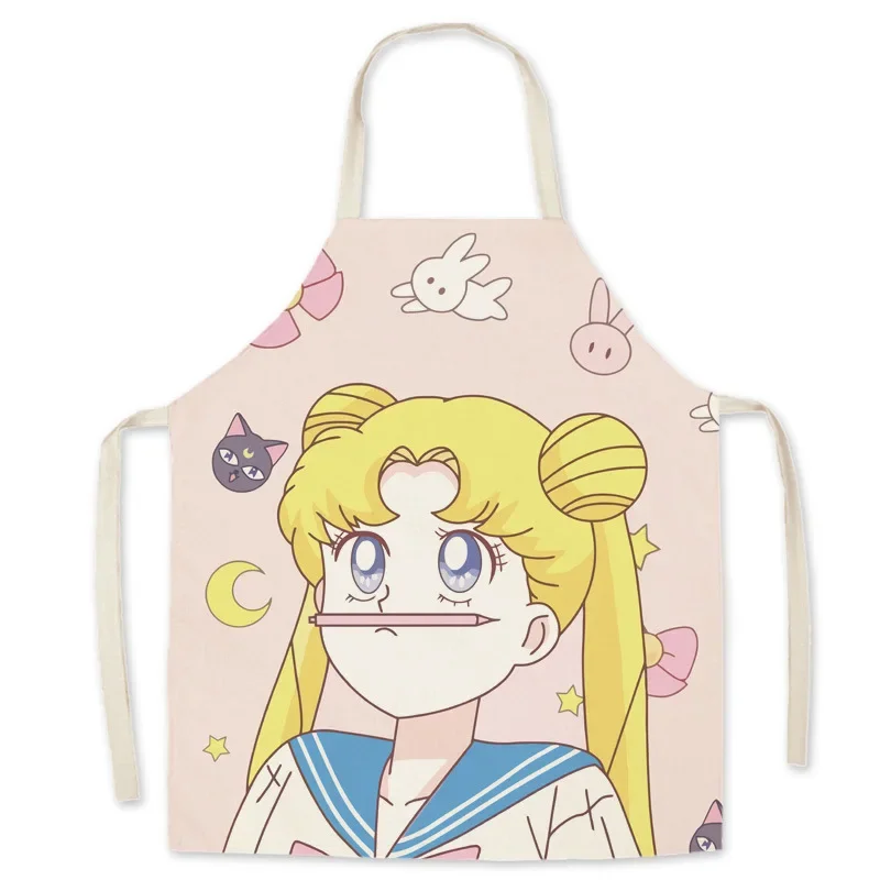 Cartoon Japanese Anime Girl Print Kitchen Apron Chef Cooking Accessories Adult Apron Anti-fouling Sleeveless Kids Bib Apron - view 6