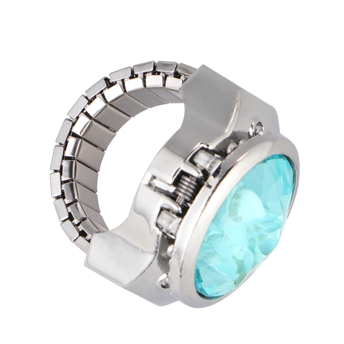 

Elegant Oval Watch Finger Ring Adjustable Stretch Band Quartz Ring For Men Women Lake Blue Unique Gift