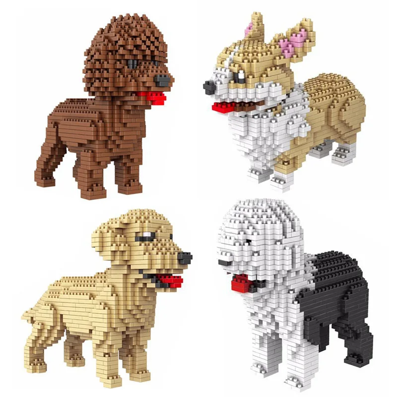 Novo modelo de cachorro construído mini bloco de construção brinquedos conjunto para criança menino meninas adulto iniciante teddy hughes corgi