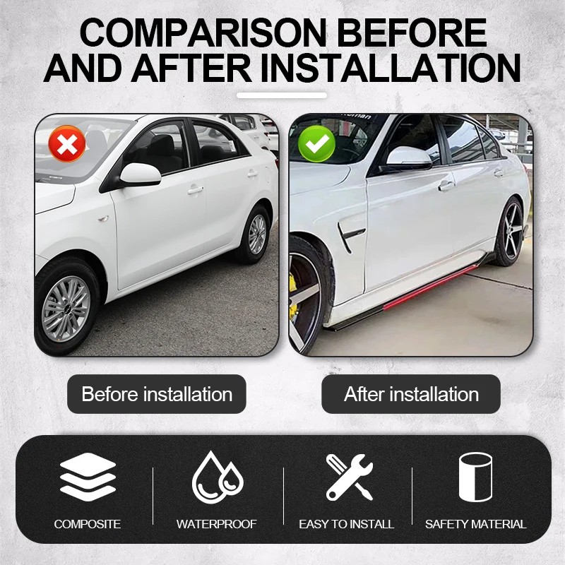 Separador de labios para parachoques, piezas de modificación automotriz, estilo deportivo, 8 piezas, 2m/2,18 m, extensión de faldón lateral Universal, placa basculante