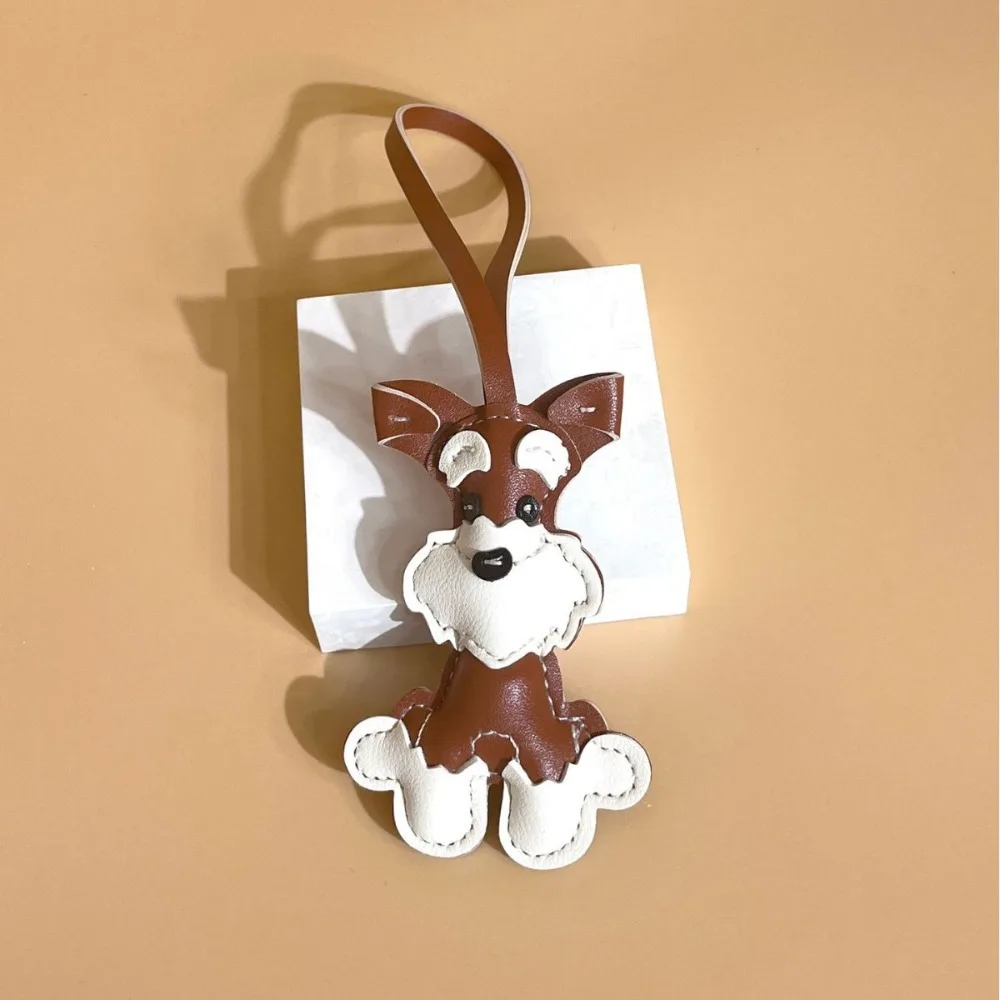 

Kawaii Hand-stitched Dog Schnauzer Pendant Leather Schoolbag Accessories Toys Key Chain Birthday Gifts Bag Pendant