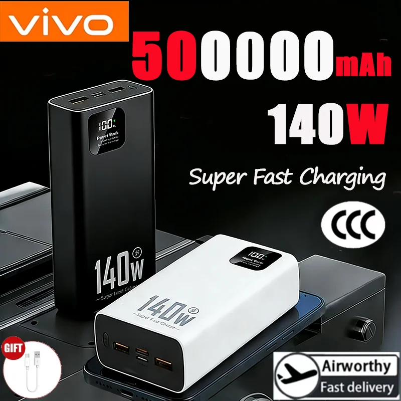 

Портативный внешний аккумулятор ViVO 500000 мАч, 140 Вт, большая емкость, PD 22.5 Вт, сверхбыстрая зарядка для Xiaomi, iPhone, Samsung