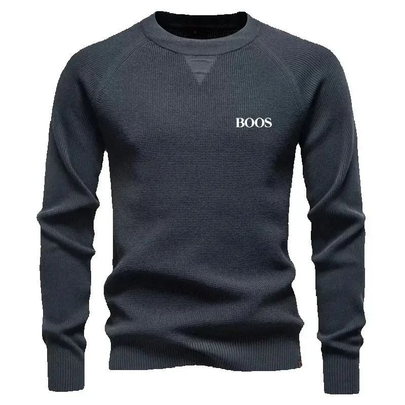 

Autumn and winter men's high-quality round neck knitted sweater, new fashionable, casual, warm and versatile T-shirt top