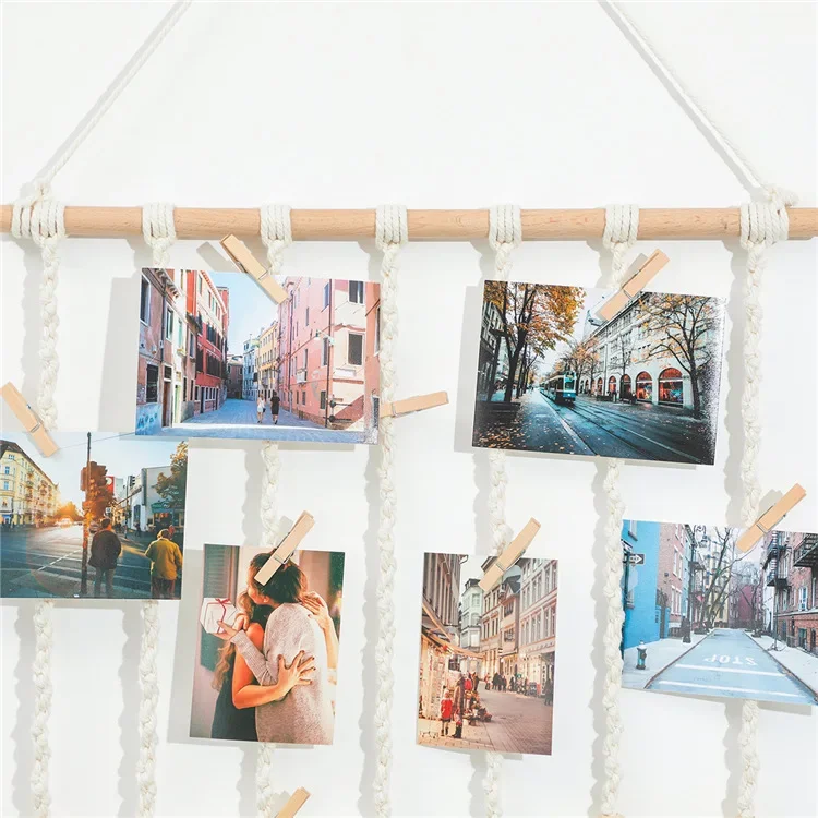 Hanging Photo Display Boho Tassel Wall Decor Room Home Office Decoration Women Gift Picture Frame Holder Wall with 25 Wood Clips