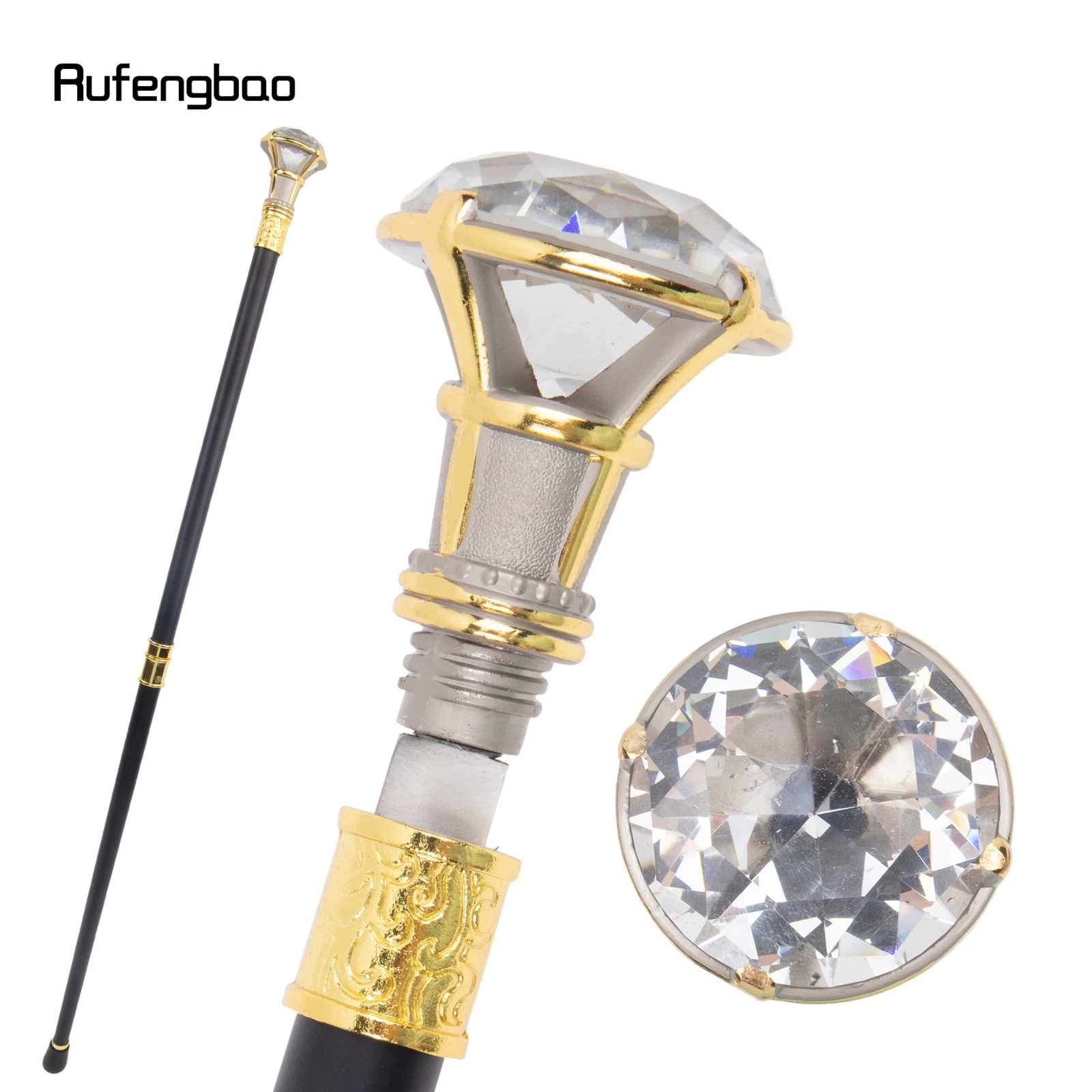 

White Diamond Type Golden Silver Walking Stick with Hidden Plate Self Defense Fashion Cane Plate Cosplay Crosier Stick 93cm