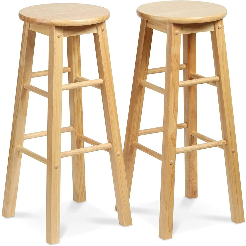 

29 Inch Tall Classic Round Seat Kitchen Counter Bar Stools 2 Pack with 4 Square Legs for Homes, Dining Spaces, and Bars