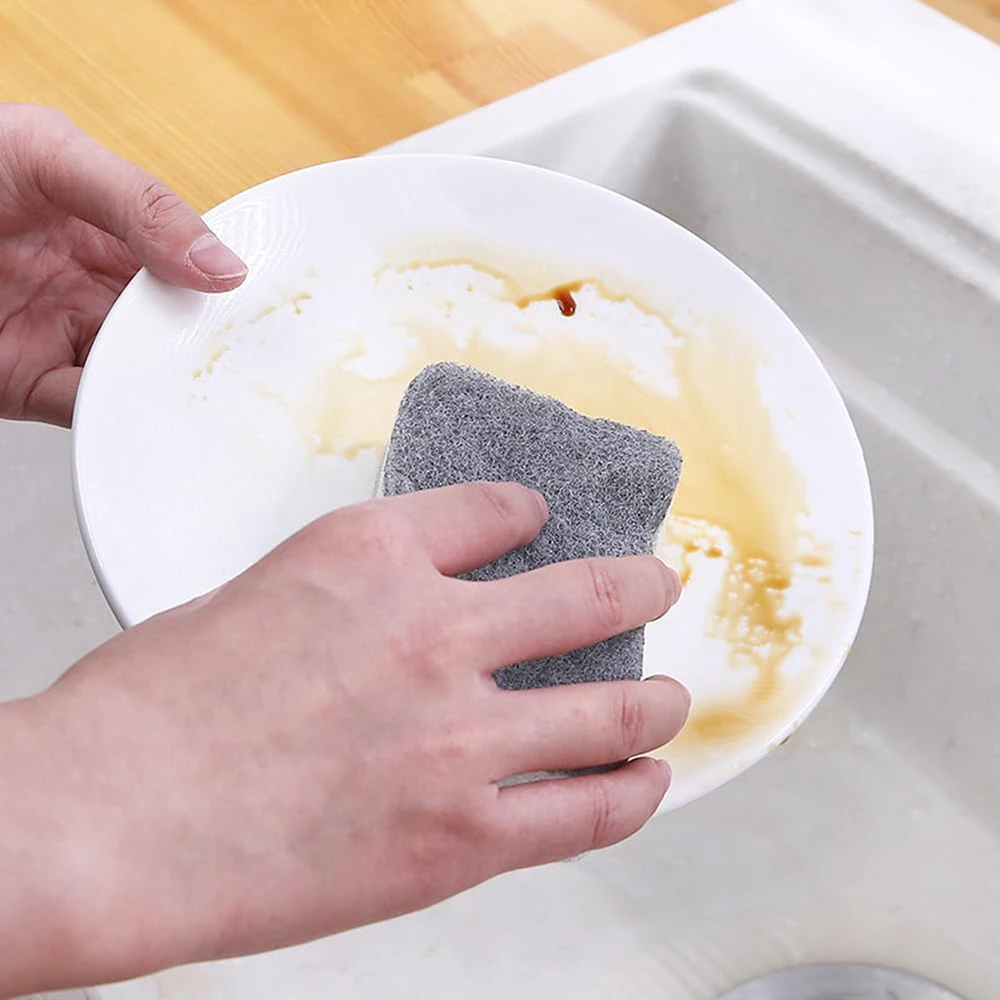 Double-Sided Household Scouring Pad, Dishwashing Sponge Cloth, Wipe Dish Cleaning Towels, Kitchen Sponge Wipes Bru Sponge Cloth