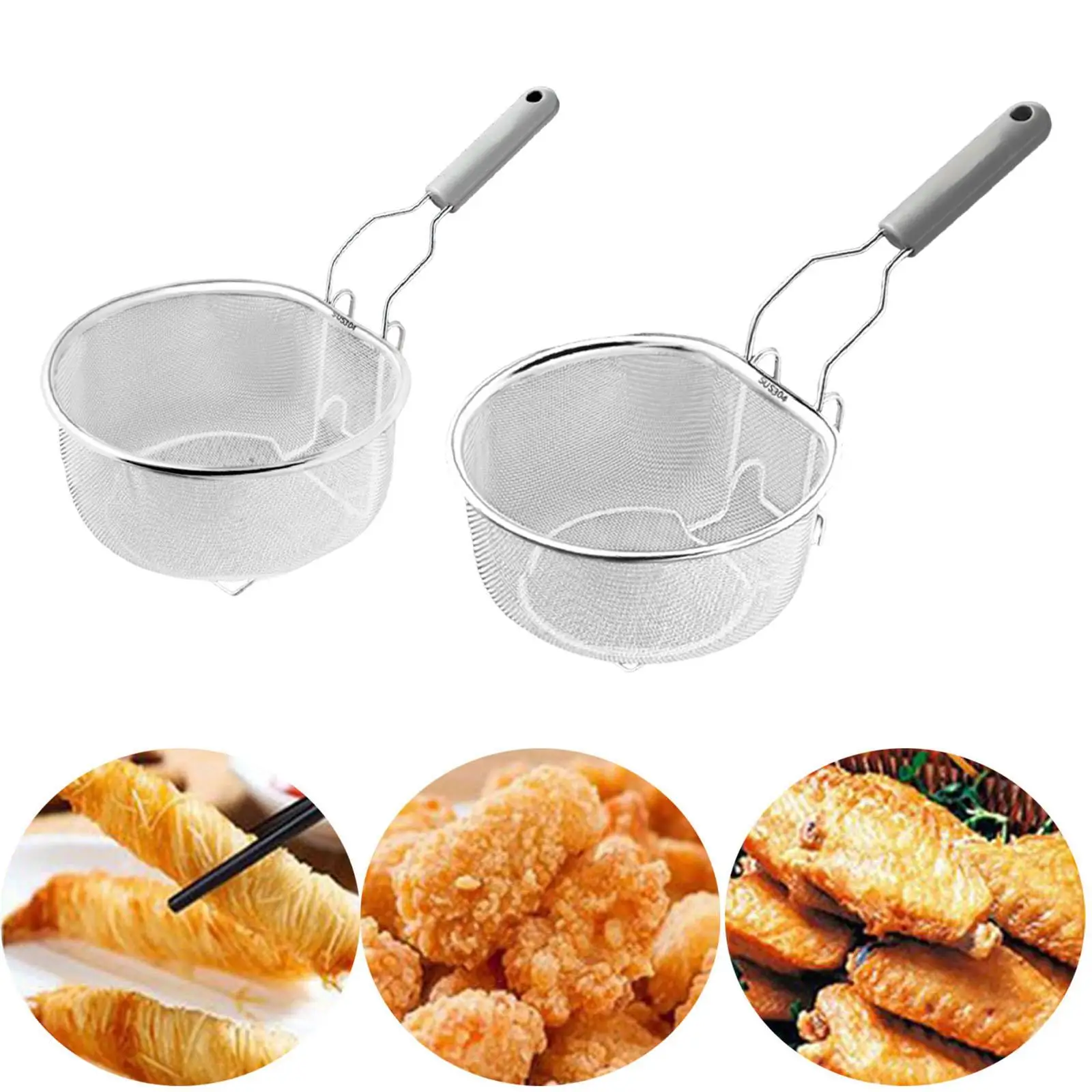 Fry Basket Stainless Steel Deep Fryer Basket Reusable Cooking Accessory for Kitchen Restaurant Bar 6